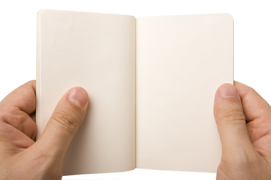 Male hand holding empty notebook