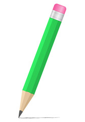 Vector green wooden pencil with eraser