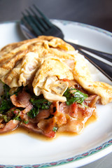 Stir fried bacon with holy basil, bacon pad bai gaprow