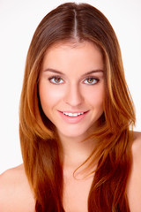 Naklejka premium Beautiful young woman on white