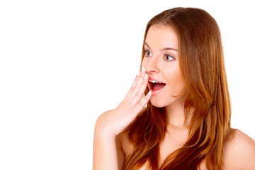 Naklejka premium Beautiful young woman on white