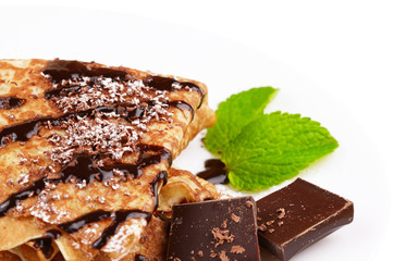Crepes with chocolate sauce