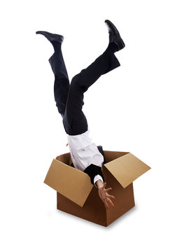 Man falling down into box