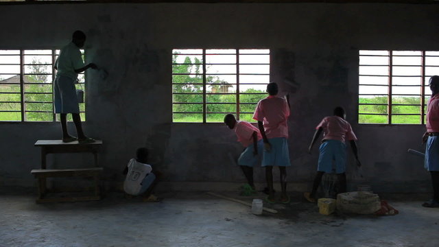 The inside of a school being painted in Kenya.