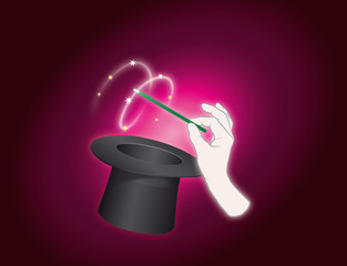 Zauberei  mit Zylinder und Hand