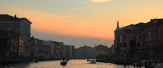 Panoramic view on Grand Canal at sunset.