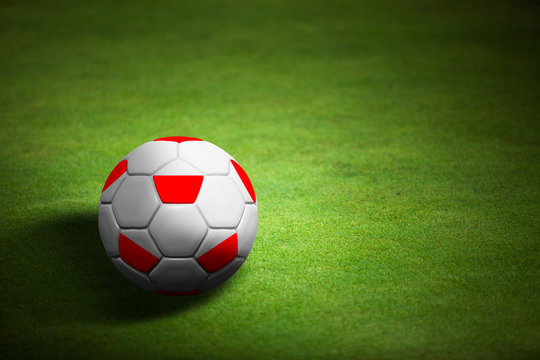 Flag of Poland with soccer ball over grass background - Euro 20