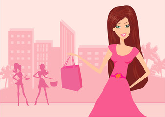 fashion girl Shopping illustration