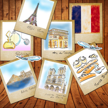 drawing famouse landmark of France in photo frame