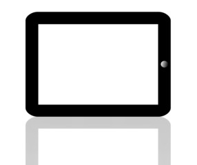 Black tablet pc with shadow on white background