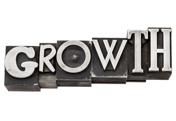 growth word in metal type