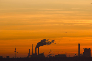 Industrial scenery at sunset, Rotterdam, The Netherlands