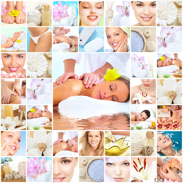 Spa massage collage background.