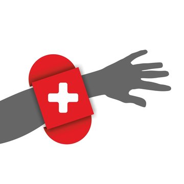 red bandage arm, white cross, medical aid clip art preview