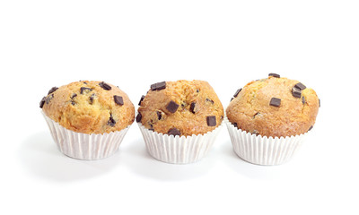 three sweet chocolate muffins