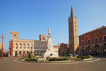 Forli Saffi square with Aurelio Saffi statue