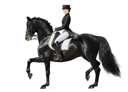 Dressage - black horse and woman