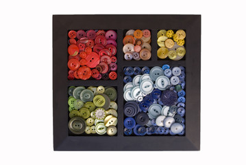Framed Buttons; red, blue, green, orange, yellow