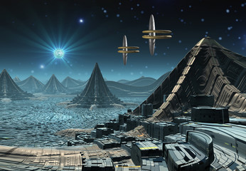 Futuristic Skyline from a city on an alien planet © diversepixel