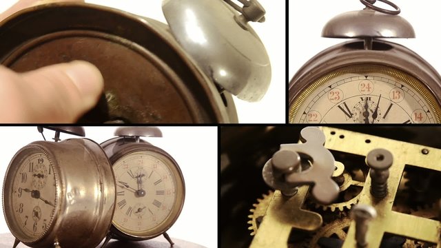 vintage alarm clocks and cog