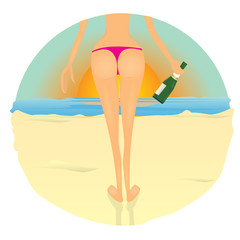 Glamour fashionable beach girl. vector color illustration.
