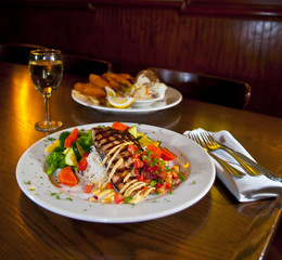 Grilled Fish and glass of wine