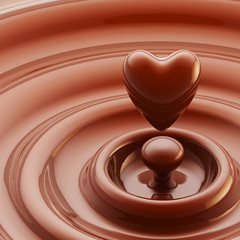 Chocolate heart as a liquid drop background