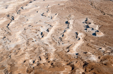 Birseye view of the desert terrain in Dead sea region, Israel
