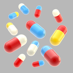 Falling medical pills isolated