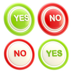 Yes and no glossy plastic buttons isolated