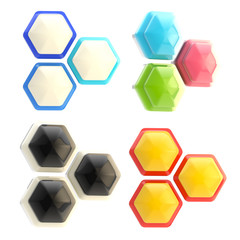 Set of four abstract emblems made of hexagons