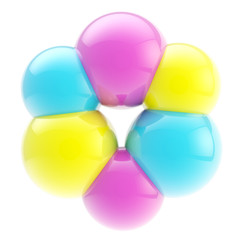 Abstract cmyk emblem made of glass spheres