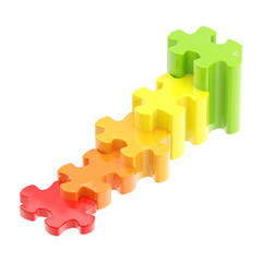 Colorful puzzle pieces as a staircase to success