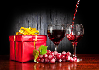 Wine and red present