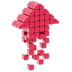 Upload icon made of red cubes isolated