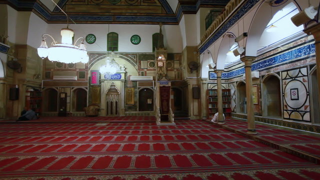 Stock Video Footage of the prayer hall at Jezzar Pasha Mosque in Israel.
