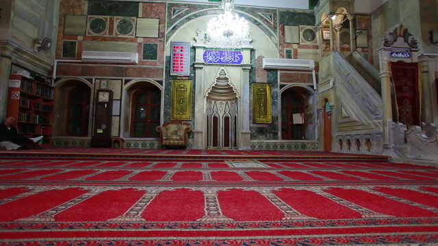 Stock Video Footage of the front interior of Jezzar Pasha Mosque in Israel.