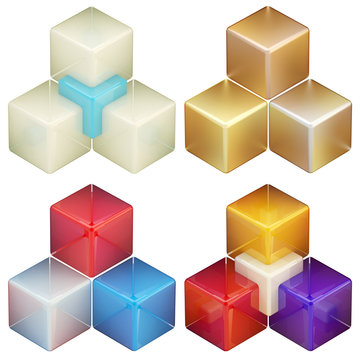 Set of four colorful abstract cube compositions