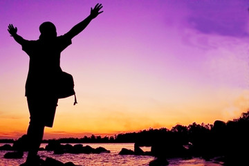 Fototapeta premium man in colorful sun set