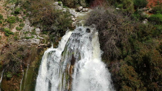 Stock Video Footage of the top of Tahana waterfall in Israel.