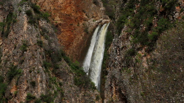 Stock Video Footage of the top of Iyon Tanur waterfall in Israel.