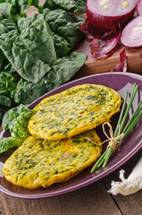 Frittata con spinaci - Omelette with spinach, close-up