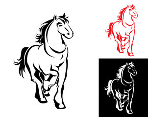 horses on white or black backgrounds