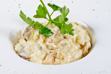 Bowl of mushroom risotto.