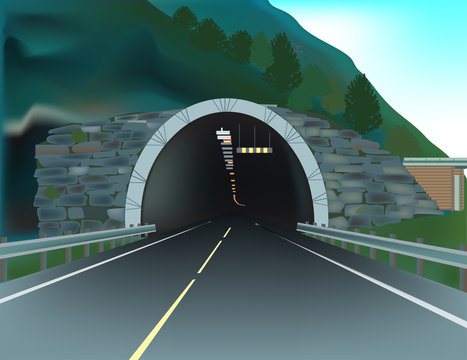 Fototapeta tunnel in mountain illustration