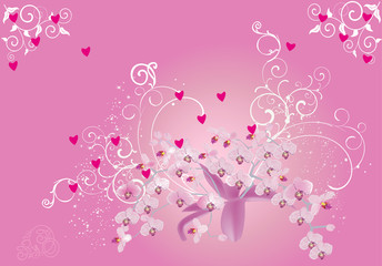 decoration with pink orchids and hearts