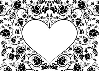 black floral background with heat shape frame