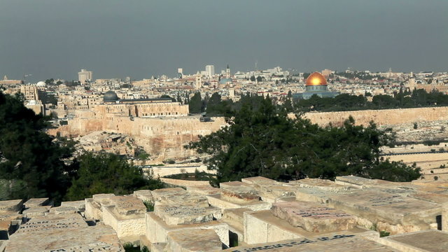 Stock Video Footage of Old Jerusalem and Jewish cemetery in Israel.