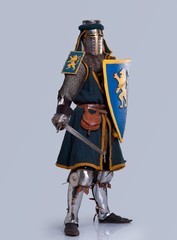 Medieval knight isolated on grey background.