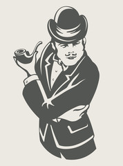 retro man in suit with pipe vector illustration